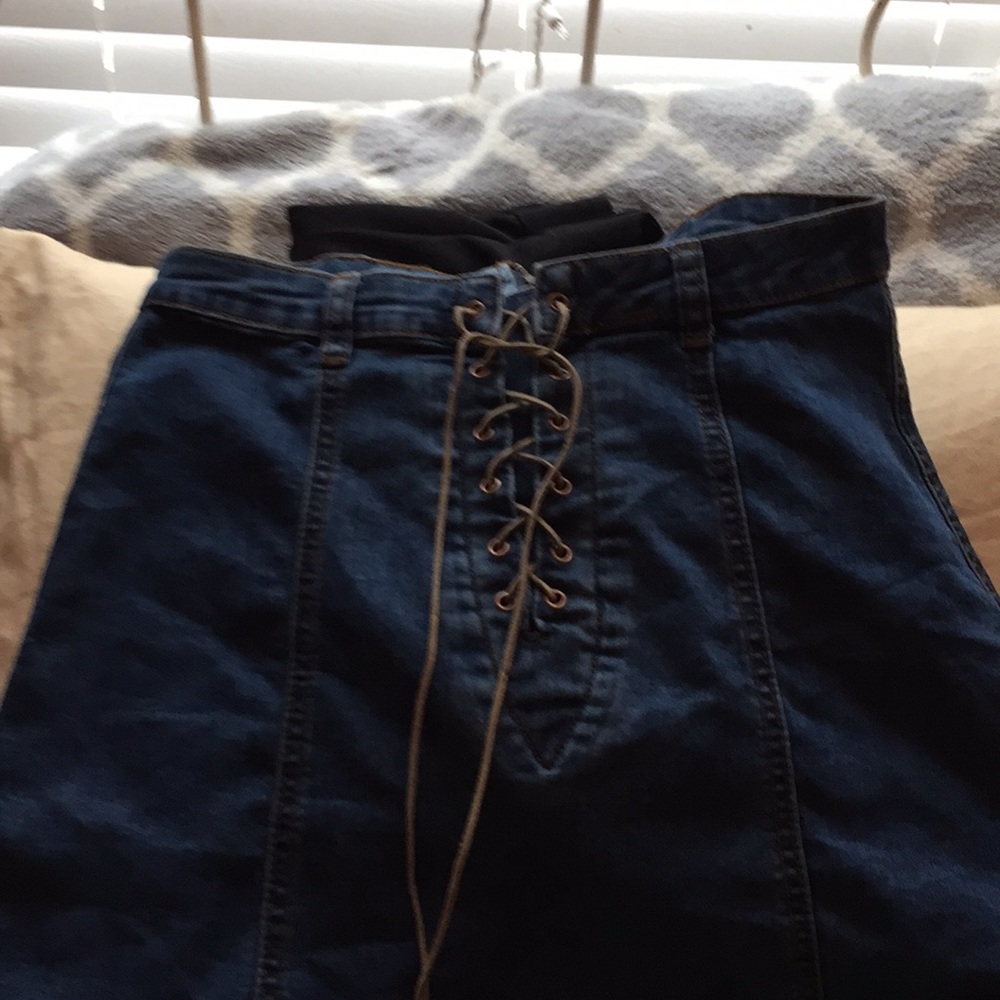 jean lace up skirt